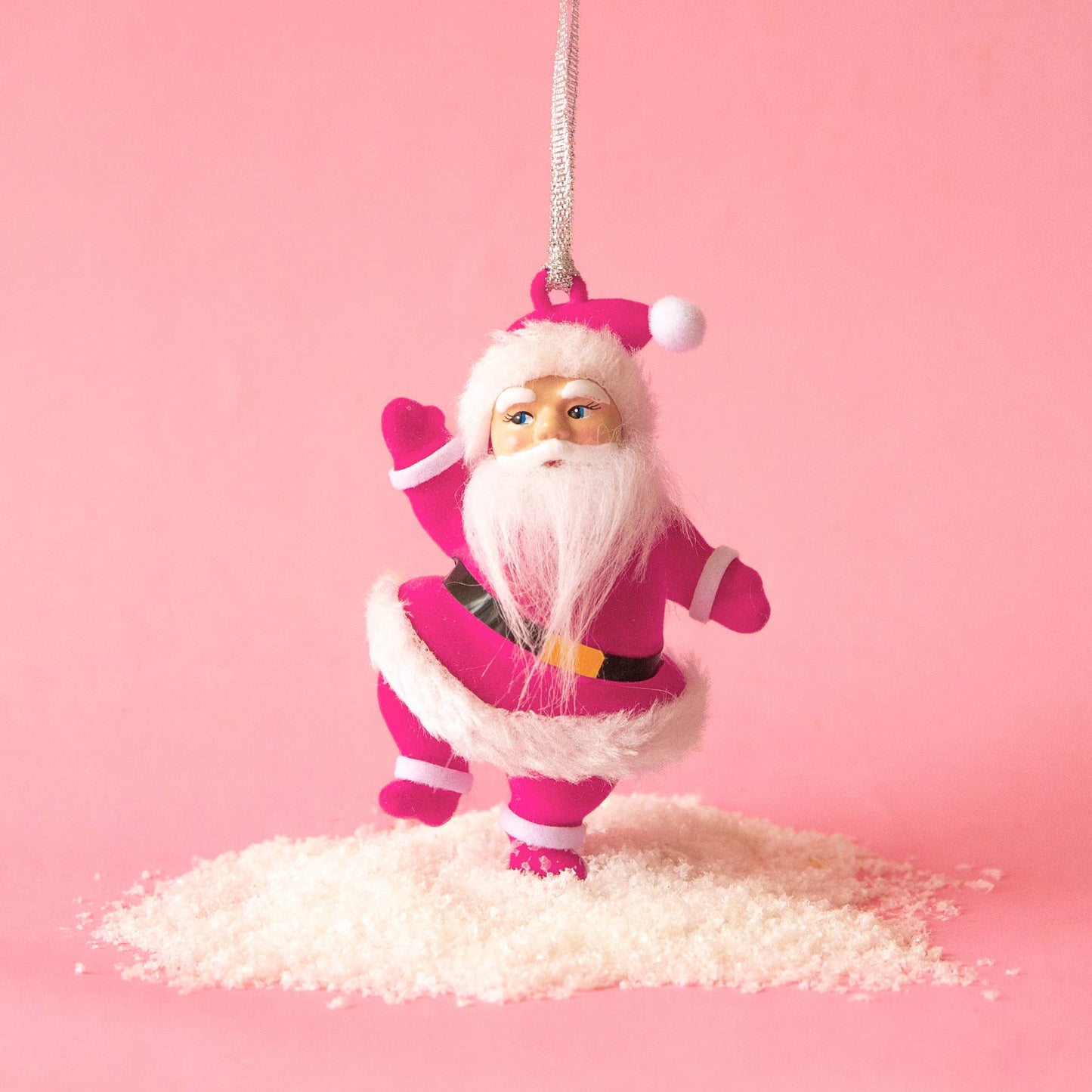 Retro Dancing Christmas Santa Ornament | Electric Pink