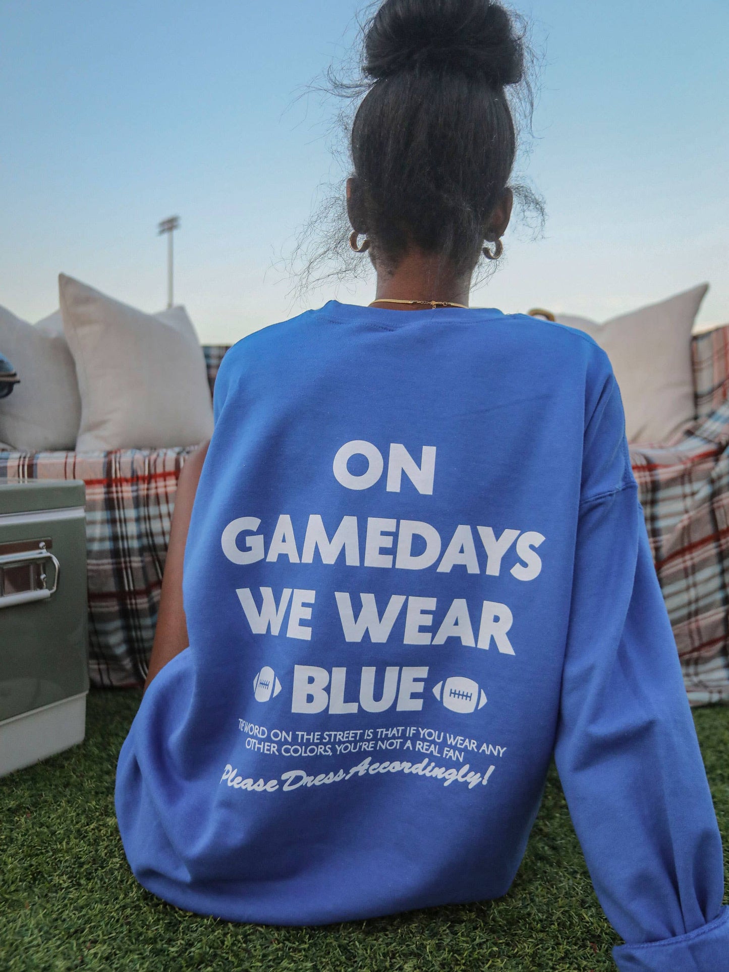 GAMEDAYS WE WEAR BLUE SWEATSHIRT (FRONT + BACK)