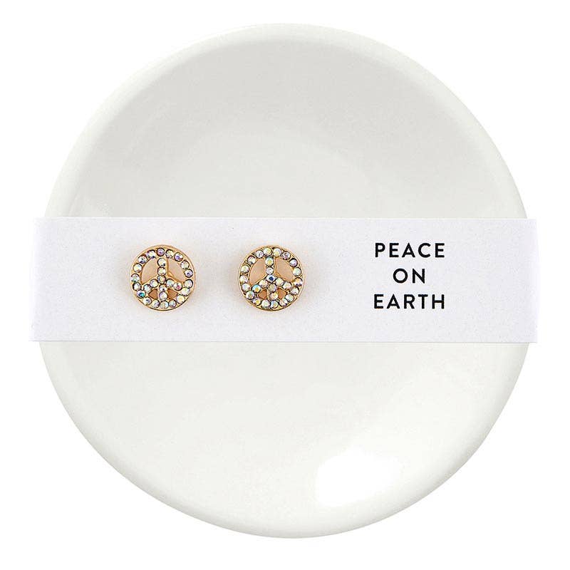 Holiday Stud Earrings & Trinket Tray Set - Peace on Earth