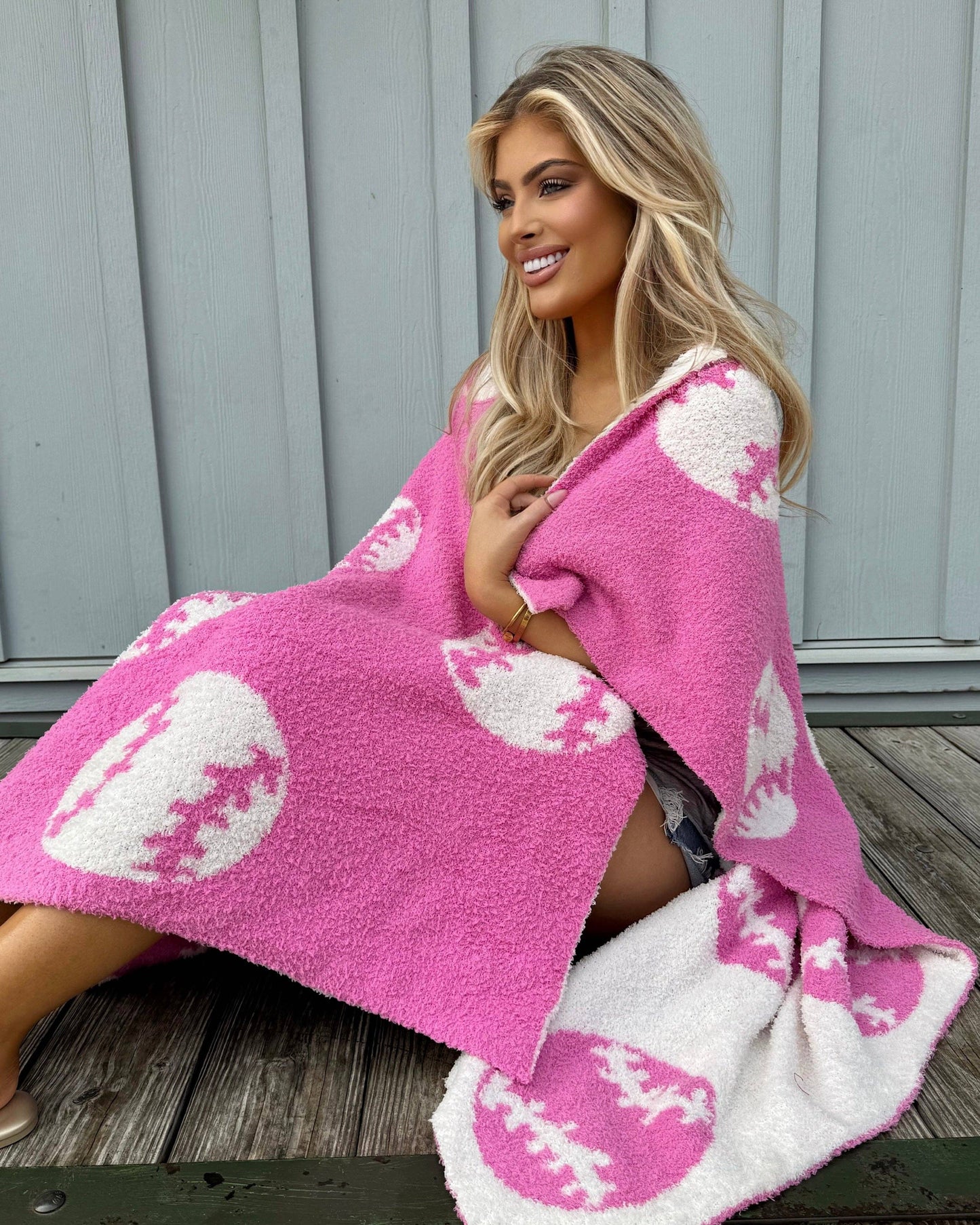 Hot Pink Baseball/Softball Cozy Plush Blanket