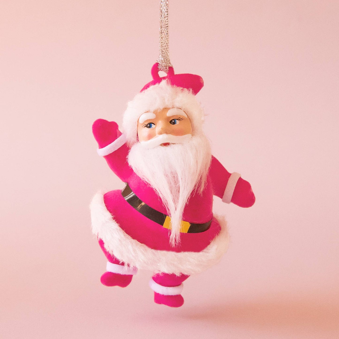 Retro Dancing Christmas Santa Ornament | Electric Pink