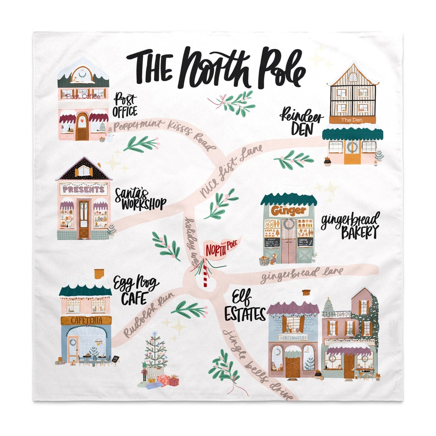 North Pole Map Fabric Banner