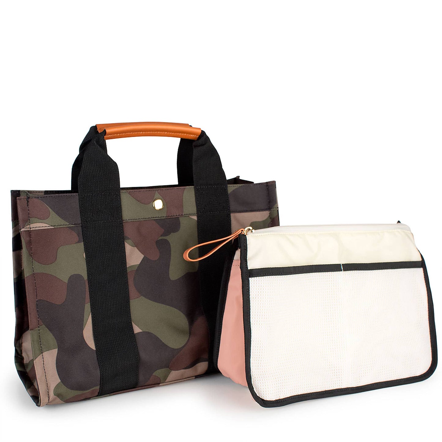 Kylie Camo Nylon Tote with Leather Accents