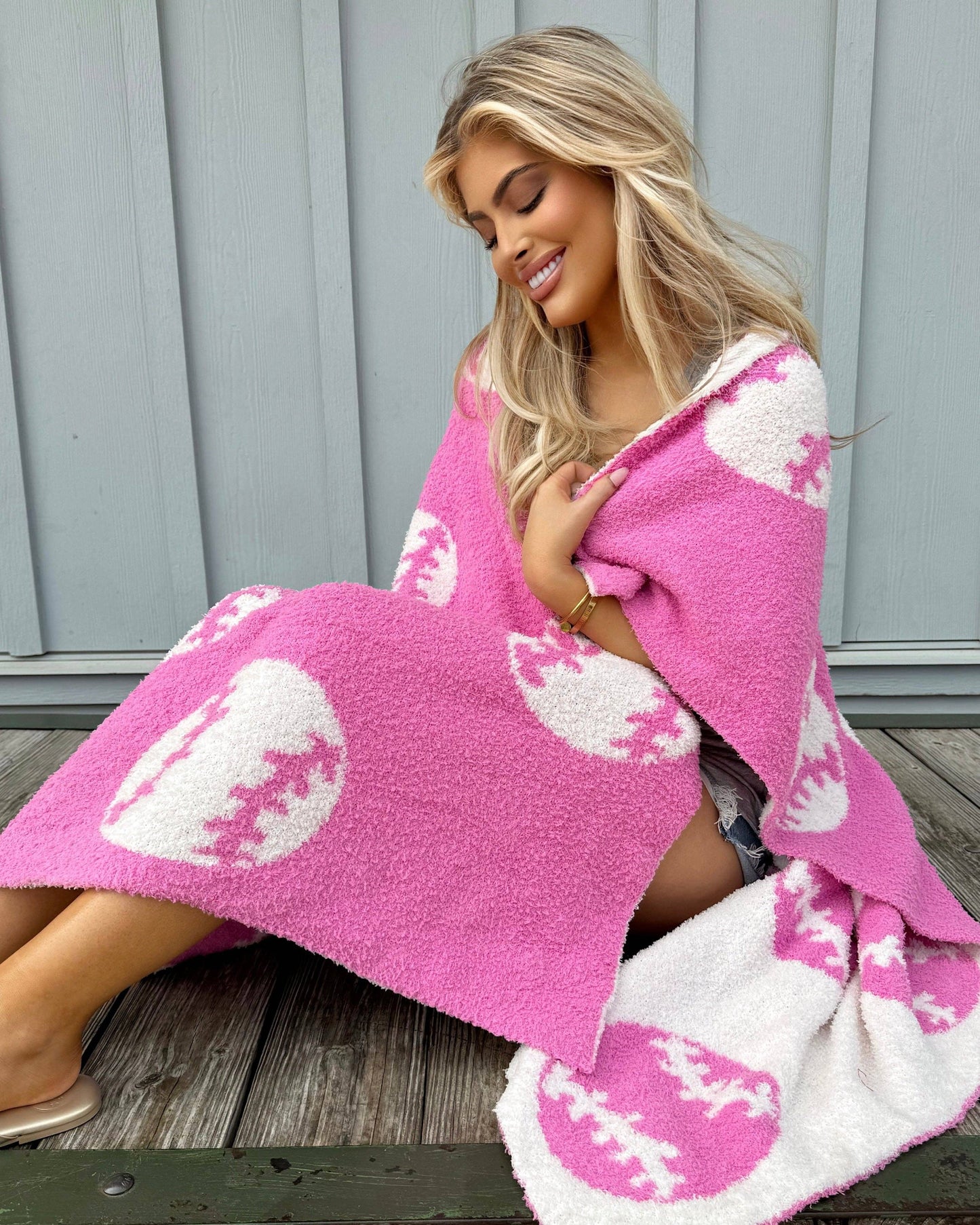 Hot Pink Baseball/Softball Cozy Plush Blanket