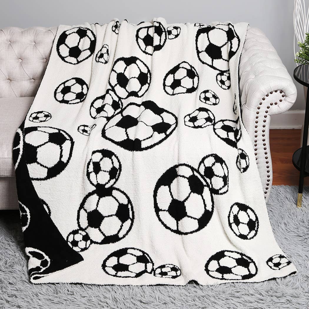 Soccer Ball Print Cozy Soft Throw Blanket