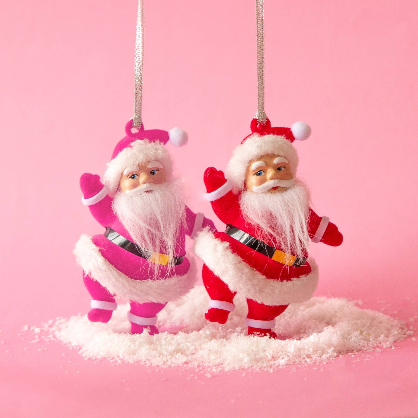 Retro Dancing Christmas Santa Ornament | Electric Pink