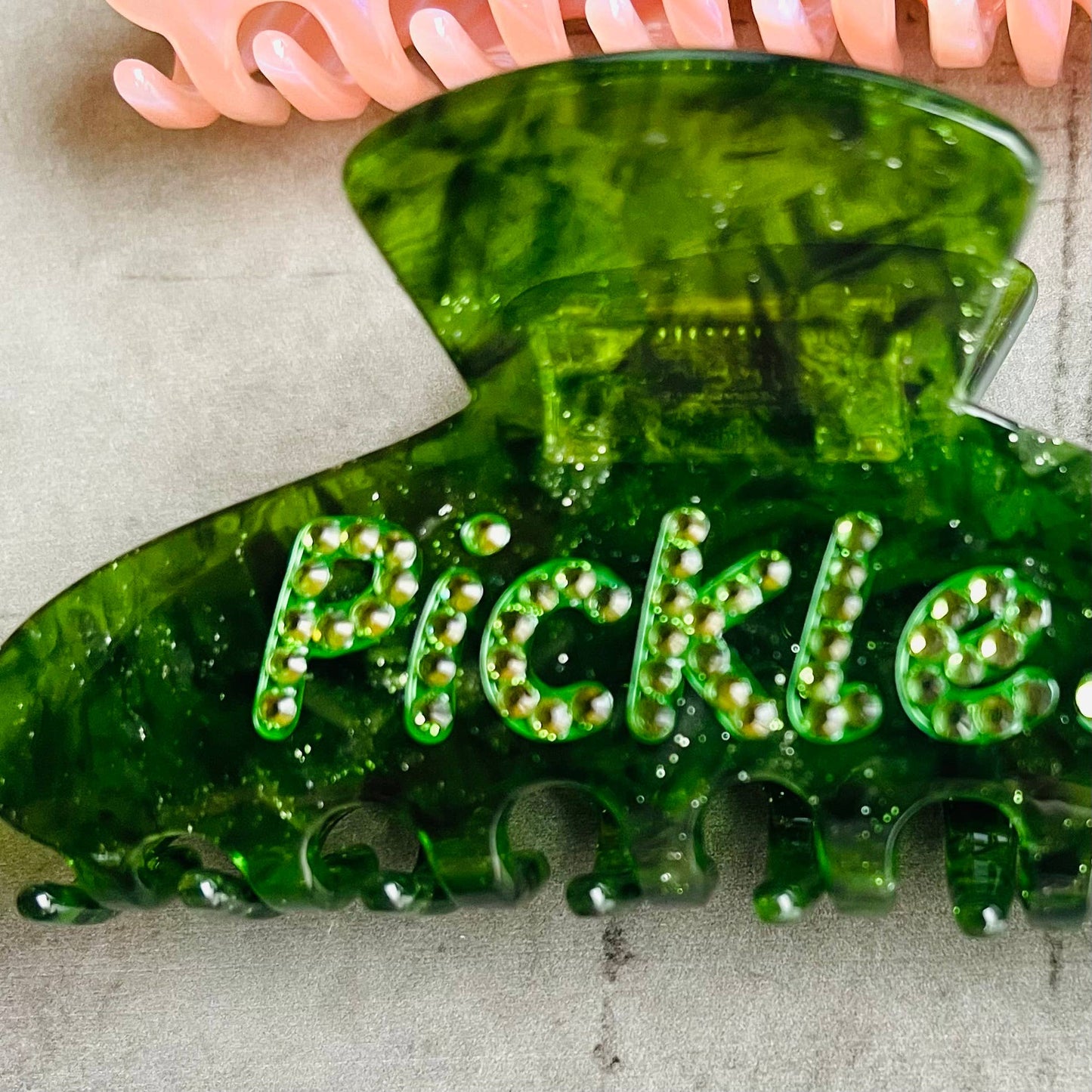 Pickles word Rhinestone Hair Claw