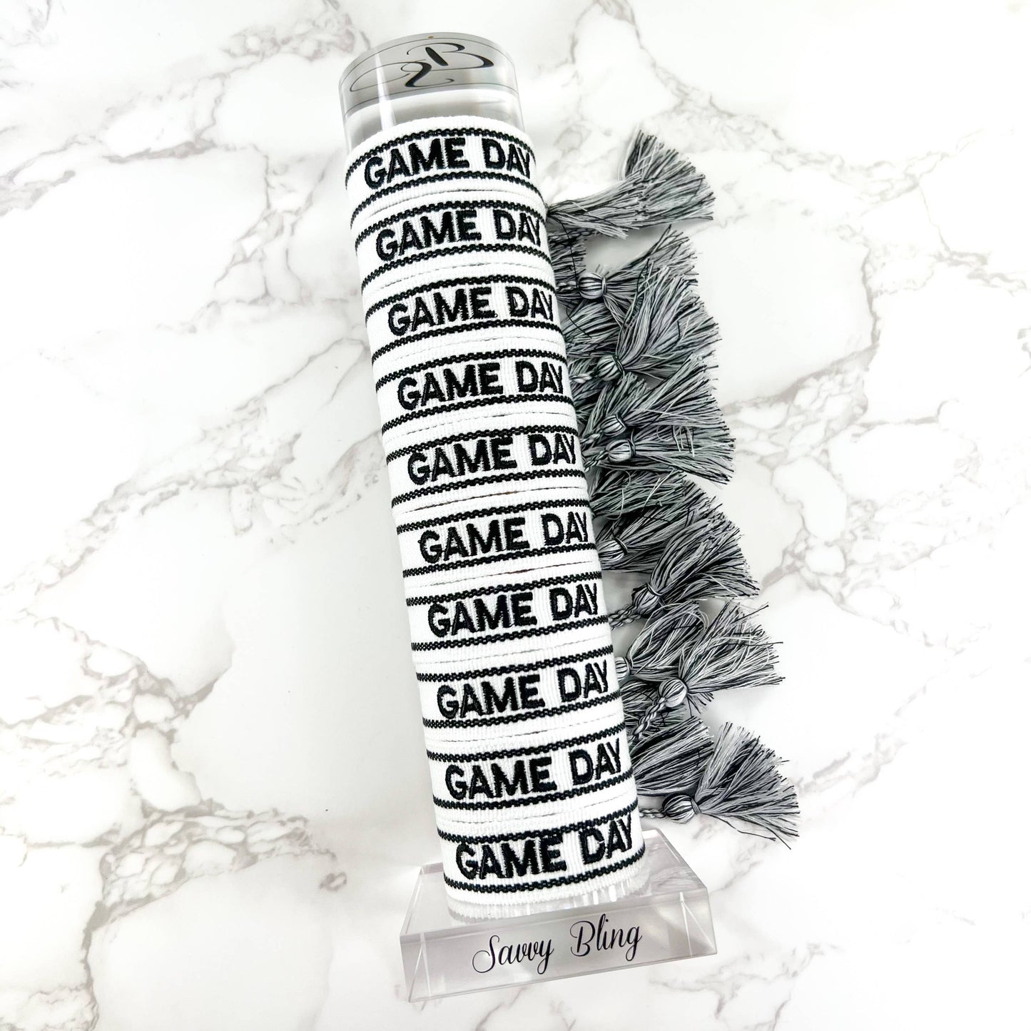 White and Black Game Day Embroidered Bracelet